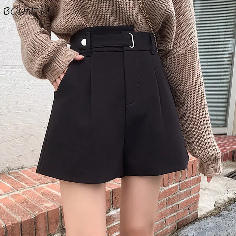 

Shorts Women Temperament Baggy Office Lady High Waist All-match Летние Prevalent Black Simple Students Шорты Женский Pure Cozy