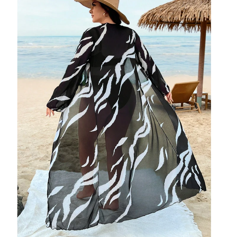 

2024 New European and American Belt Beach Cover Up Sunscreen Cardigan Women's Swimwear Bikini Outwearutwear