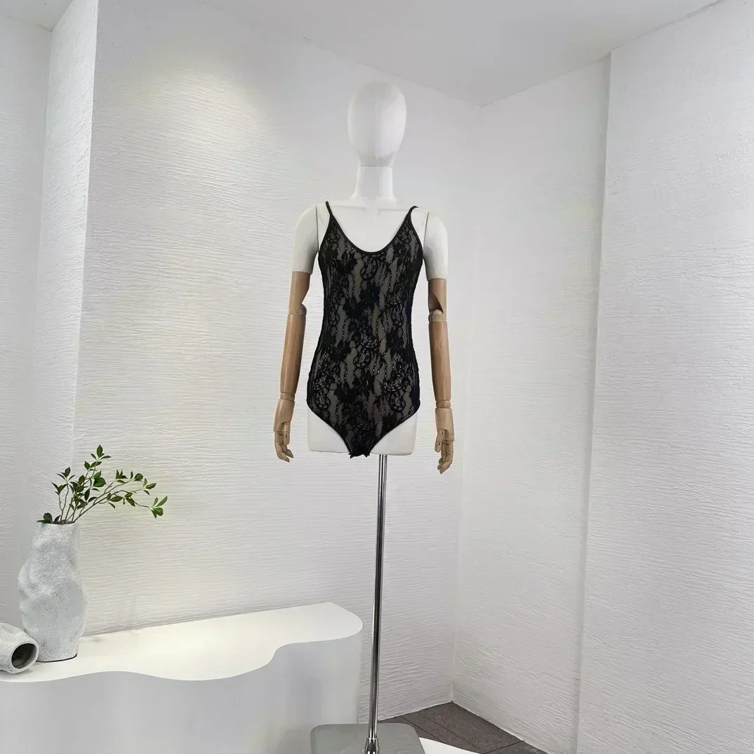 Новое поступление 2023 года бежевый винтажное боди высокого качества с открытой