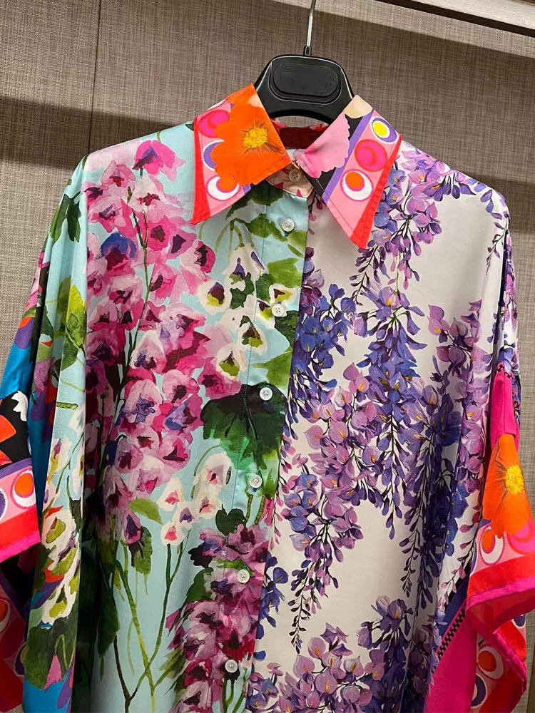 AELESEEN Модная шелковая Сицилийская блузка 2022 с рукавом-бабочкой фиолетового цвета