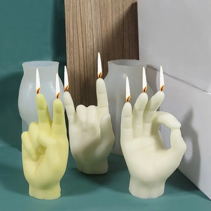 

Silicone Candle Mold Creative Gesture Aromatherapy Candle Making Supplies Wax Mould Plaster Chocolate Soap Molds Home Decoration