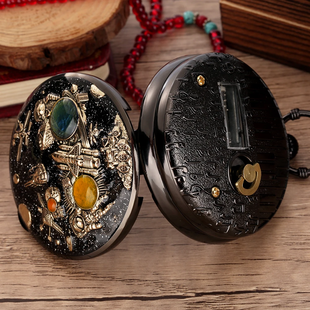 Pocket Watch Personalised Space Series Music Quartz Pocket Watch Pendant Necklace Luxury Gift for Men Women Relógio De Bolso