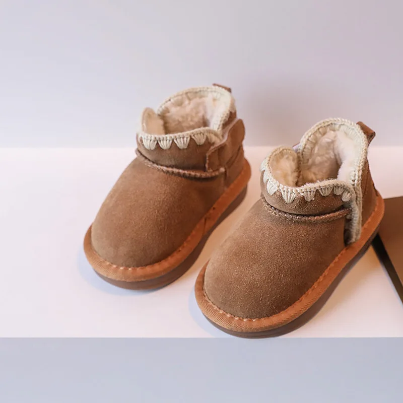 Замшевые Зимние ботинки Claladoudou для девочек однотонные Детские теплые зимние