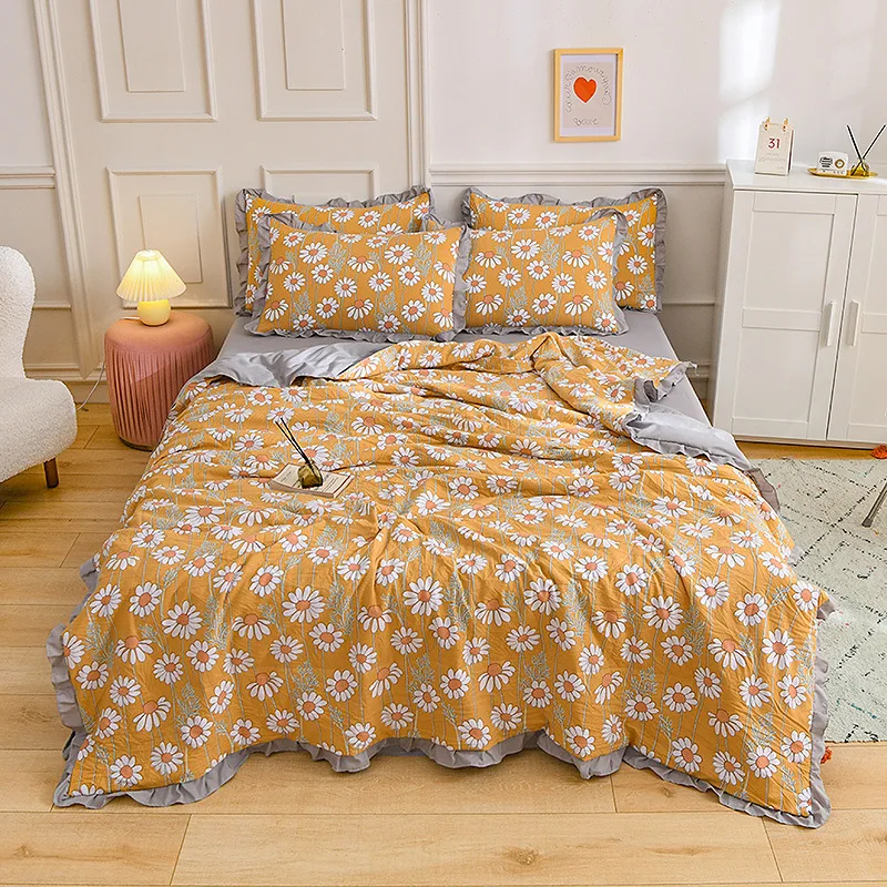 

Summer Cool Quilt Air Conditioner Washed Cotton Quilt Thin Blankets for Beds Office Sofa Air Conditioning Throw Blanket 4pcs