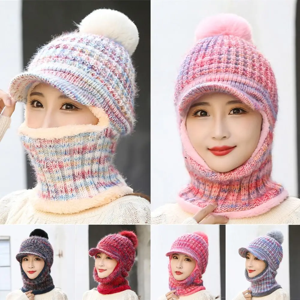 

Вязаная Шерстяная Шапка Siamese, повседневный теплый ветрозащитный шарф, набор шапки, вязаный толстый шарф-воротник, зимний уличный