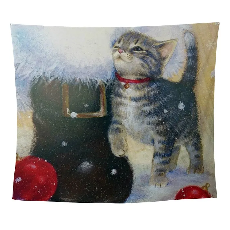

Настенный Гобелен Kitten At Santa's Boot, настенный художественный гобелен с принтом насекомых, декоративный комнатный коврик для полотенец, настенн...