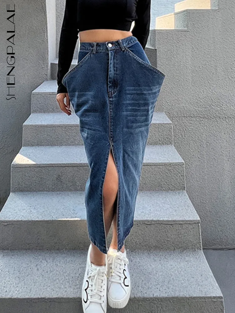 

DEAT/2022 Осенняя женская джинсовая юбка, новая модная Однотонная юбка до середины икры с высокой талией, элегантная женская юбка 17A1091