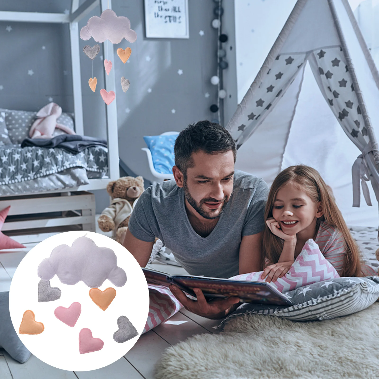 

Nursery Ceiling Mobile Cloud Heart Raindrop Ornament Hanging Hanging