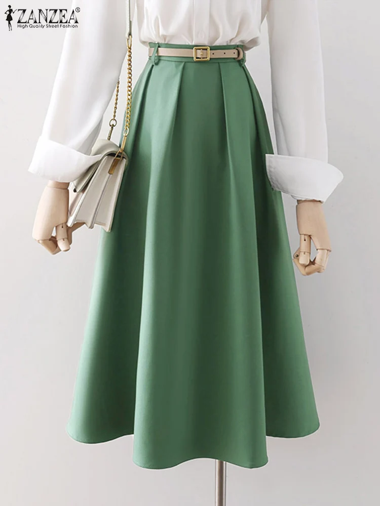 

ZANZEA Women Midi Skirts Elegant Bohemian Solid Summer Party Skirt Fashion OL Dating Vestidos Oversized Zip Up Faldas Saias Jupe