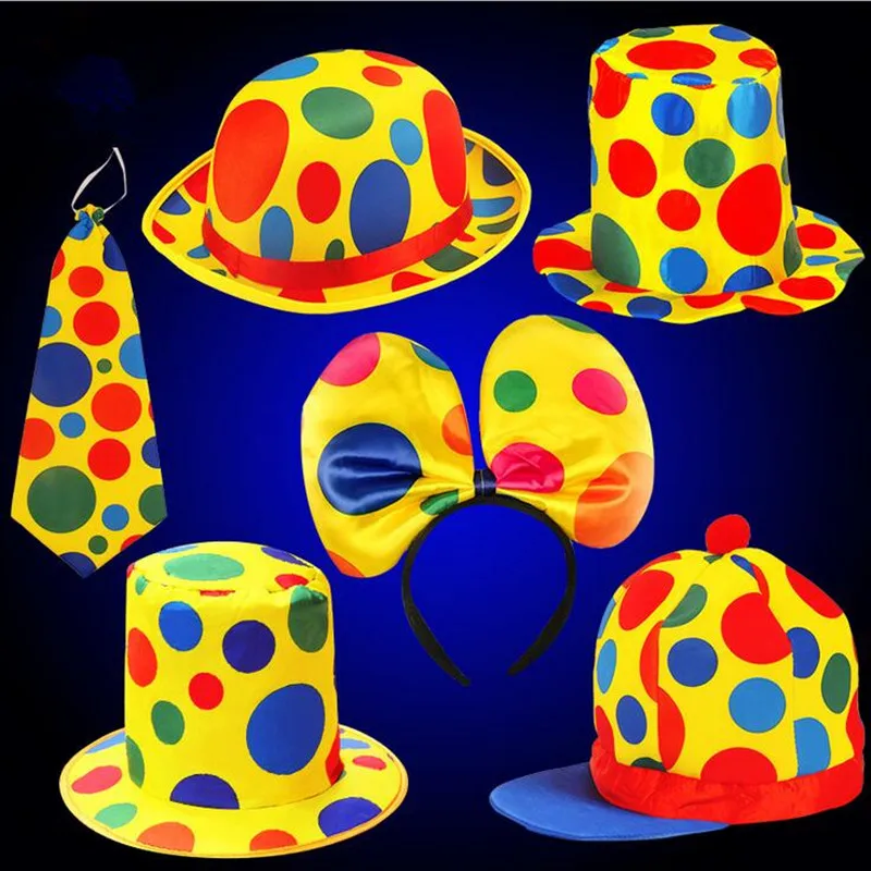 

Men Women Funny Polka Dots Circus Clown Top Hats Costume Caps Gift Children Birthday Party Cosplay Props Halloween Decoration