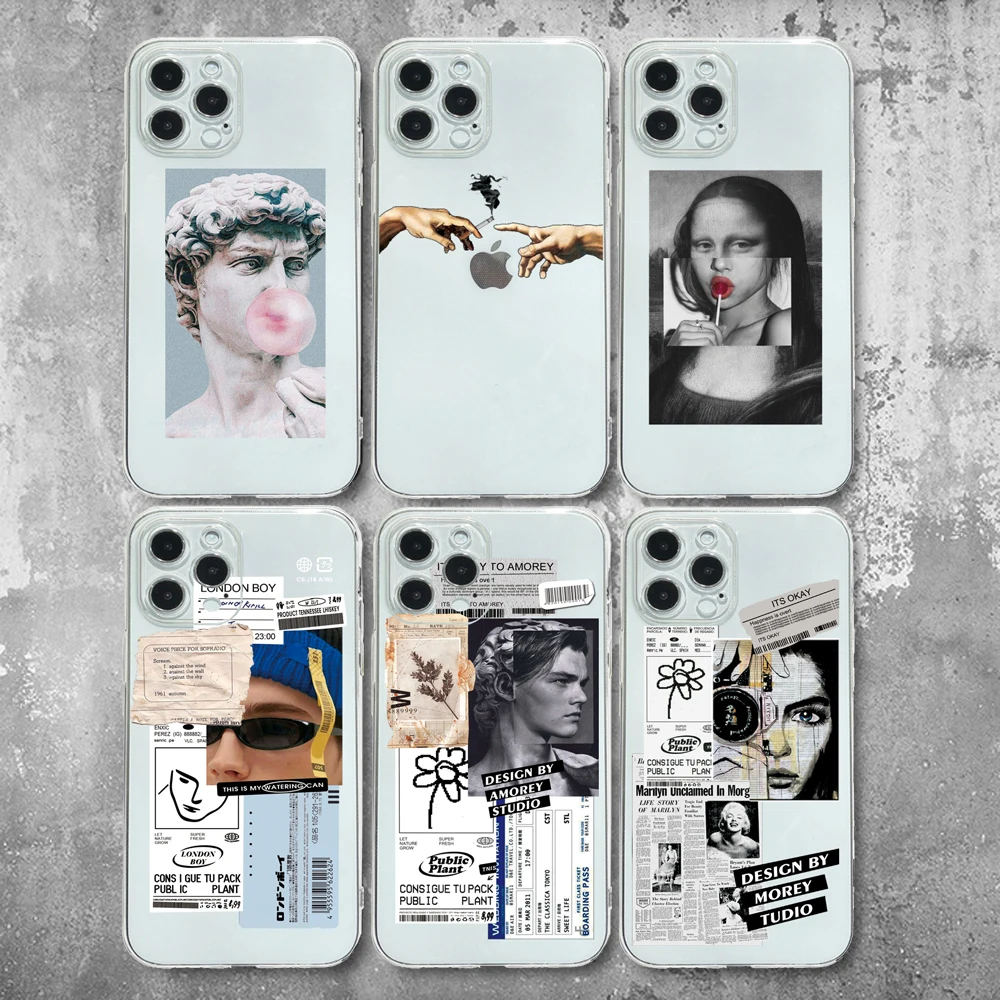 

Great Art Aesthetic David Mona Lisa Case For iPhone 12 12pro X XR XS SE20 Soft TPU For iPhone 13 7 8 Plus 6 6S 11 Pro MAX Covers