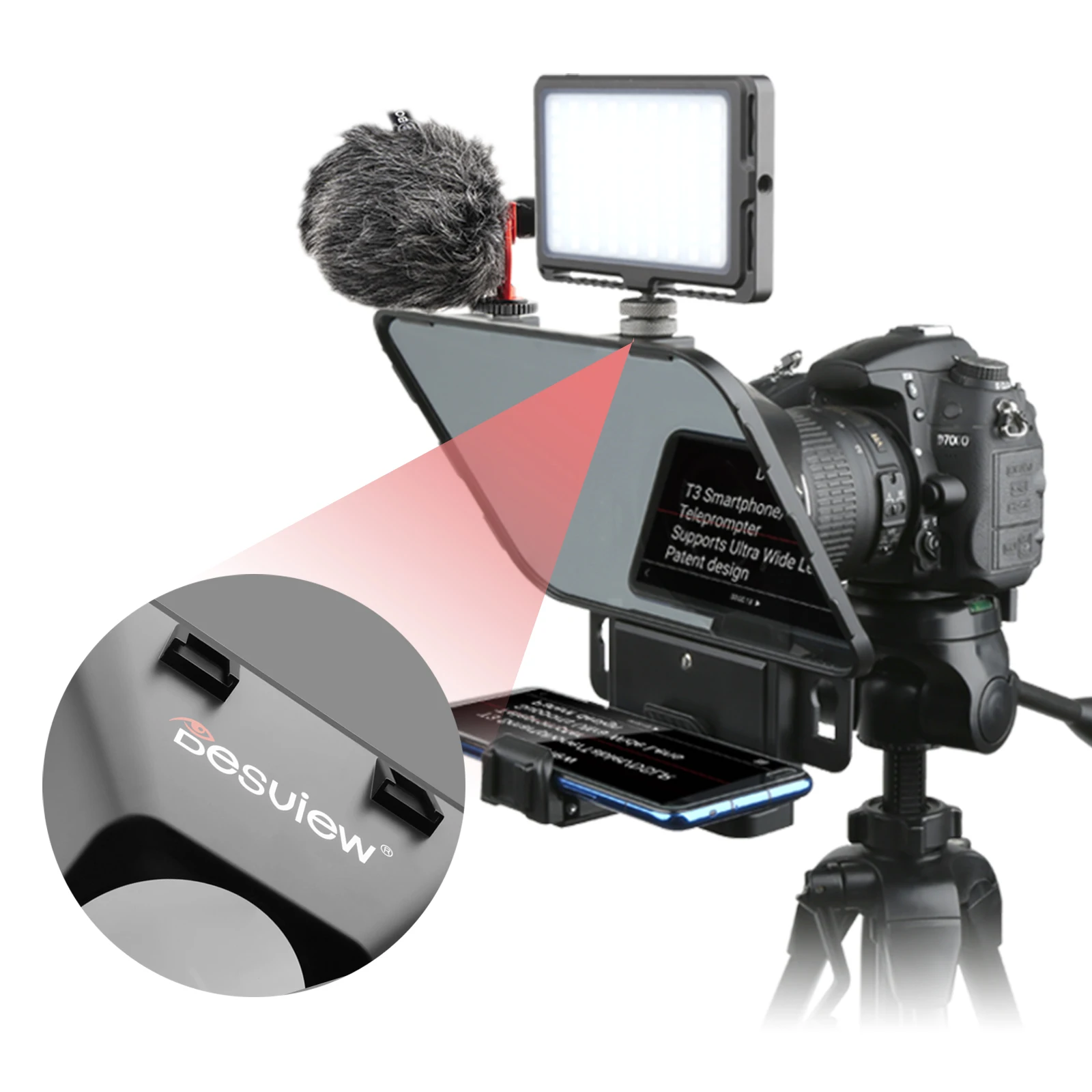 

Desview T3 Portable Smartphone/Tablet/DSLR Camera Teleprompter with lens adapter and remote controller for video recording
