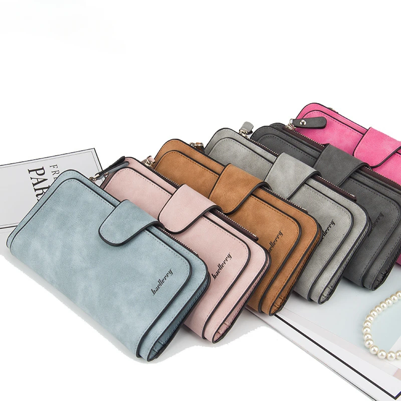 

Новые роскошные кожаные кошельки для женщин, матовый двухцветный Тканевый длинный кошелек, Повседневный Кошелек для монет с пряжкой, клатч с несколькими отделениями для карт