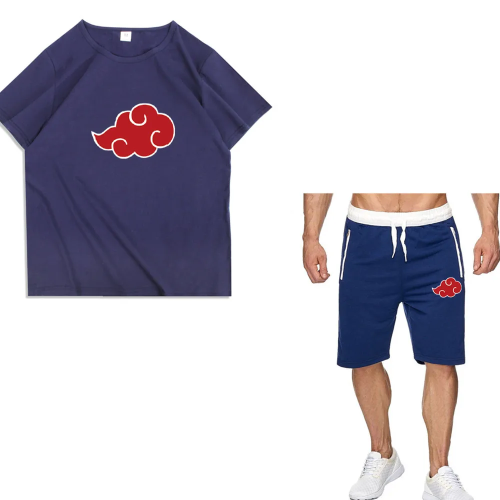 Akatsuki Cloud Mens Baggy Jogger Two Piece Suit Men's Cotton Short Sleeve T-shirt + Shorts Man Casual Sports Wear Fitness Wear images - 6