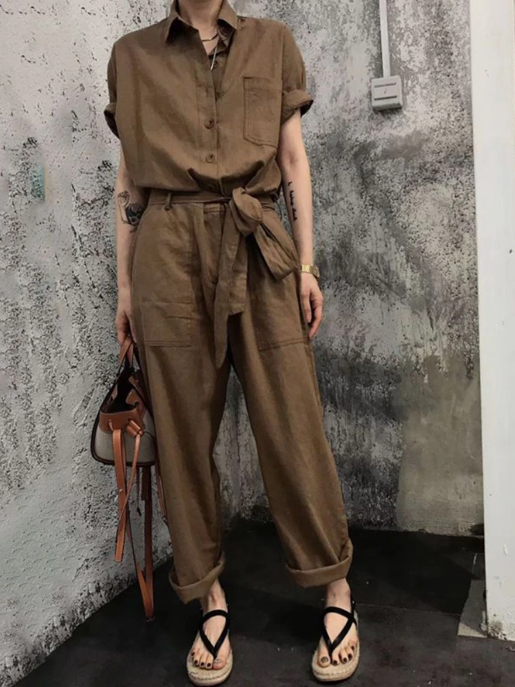 

Women's Jumpsuit Spring Summer Fashion 2023 Hong Kong Style Lace Up High Waisted Loose Fitting Korean Style Work Suit Jumpsuit