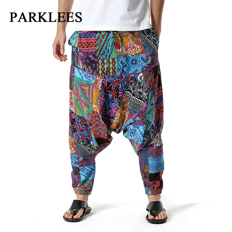 

Parklees Mens Casual Hippie Harem Pants Baggy Loose Fit Jogging Drop Crotch Pants Stylish Genie Boho Gypsy Yoga Beach Pants 3XL