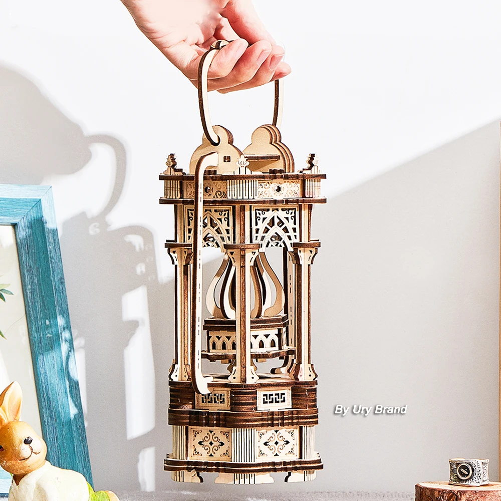 

3D Wooden Puzzle Lantern DIY Vintage Light Bedside Lamp Model Assembly Building Block Desk Decoration Kits Gift for Teens Adult