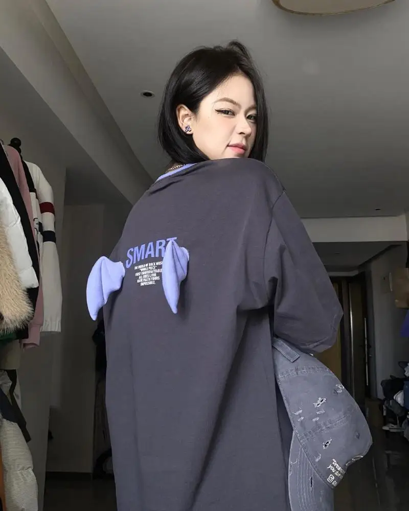 

Sweet Cool Kuromi Design for The Little Demon Short Sleeved T-Shirt Pure Cotton Xia Xin Loose and Versatile Fashion Trend Niche