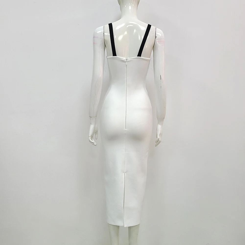 Женское облегающее платье без рукавов белое до середины икры весна-лето 2019 -