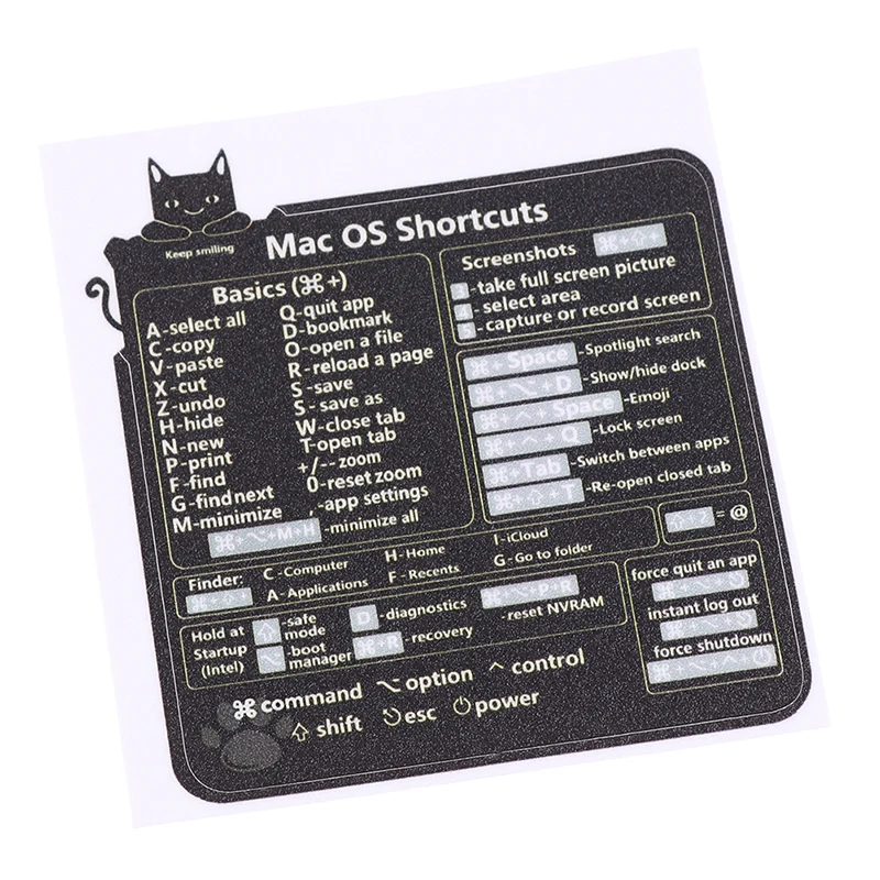 

Стикер для клавиатуры Mac OS, съемная наклейка для клавиатуры, быстрая справочная информация, Черная