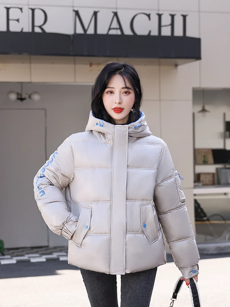 2022 New Women Winter Jacket Loose Hooded Pocket Fashion Female Korean Style Ladies Embroidered Parka Coat 4 Colors