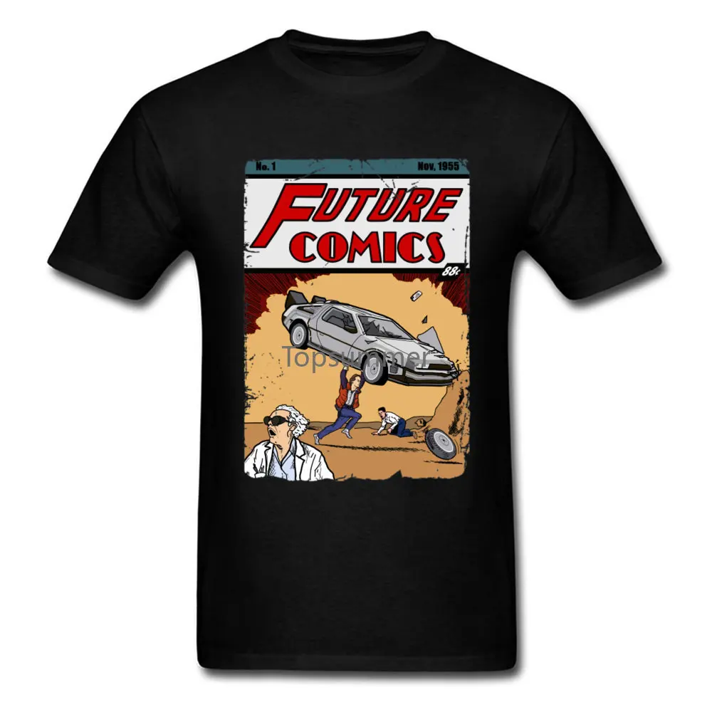 

Future Comic Book T-Shirt Men Back To The Future 2 T Shirts Marty DMC Tops Tees 100% Cotton Black Tshirt Funny Clothing