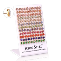 60 pairs round opal stone stud earrings for women girl gold silver color stainless steel earrings fashion jewelry accessories