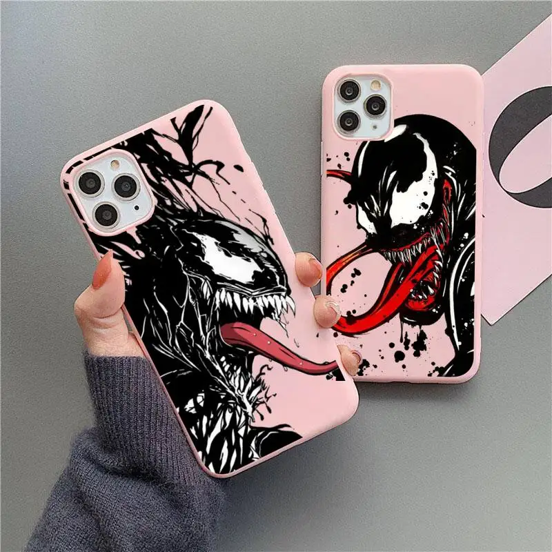 

Venom Black And White Sketch Art Phone Case For iphone 13 12 11 Pro Max Mini XS 8 7 6 6S Plus X SE 2020 XR Matte Candy Pink