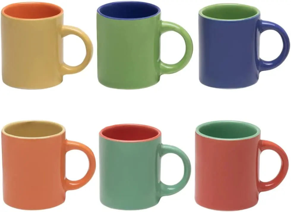 

Mini Bicolor Coffee Mugs With 6 Pieces Multicolor, Its Colors Are Vivid and Joy, Ceramic Material With Best Heat Insulation, Dur