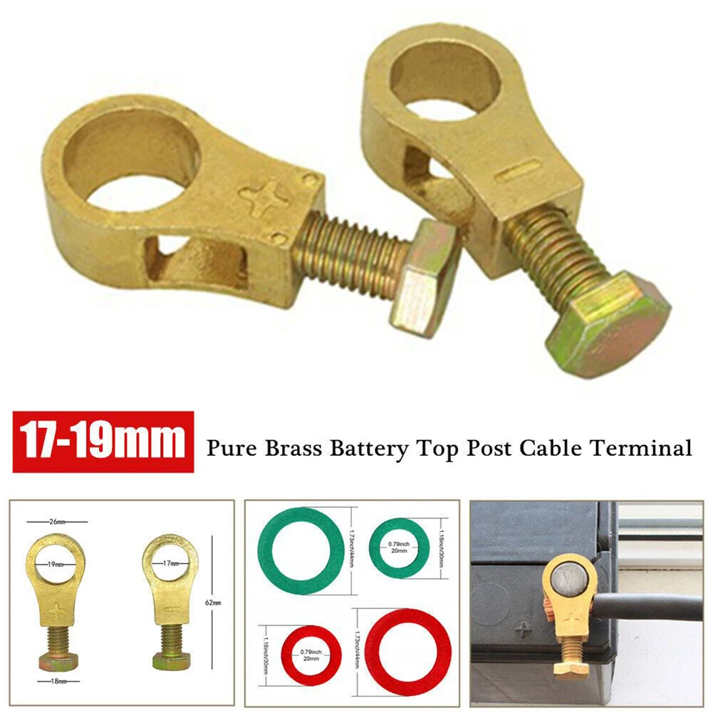 

2Pcs 17-19mm Pure Brass Battery Terminal Top Post Cable Terminals Wire End With Anti-corrosion Gasket Cables And Connectors Part