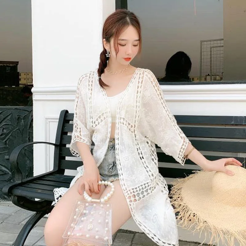 Женский ажурный жилет Geskeey черный вязаный из чистого хлопка Свободный кардиган