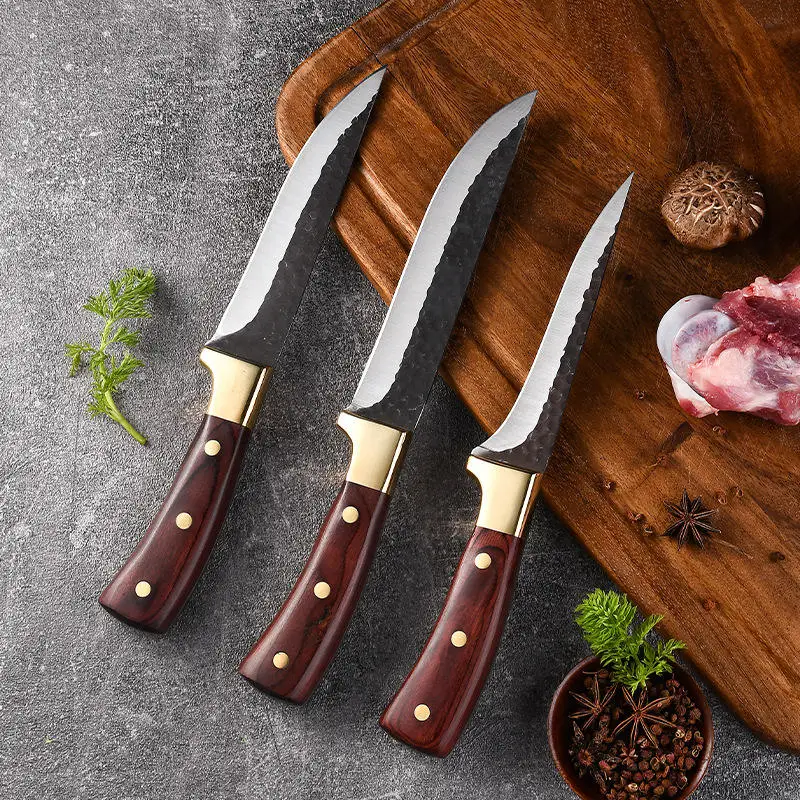 

High Quality Handmade Kitchen Boning Knife Meat Cleaver Butcher Forged In Fire Knives Send Holster For Kitchen Tool