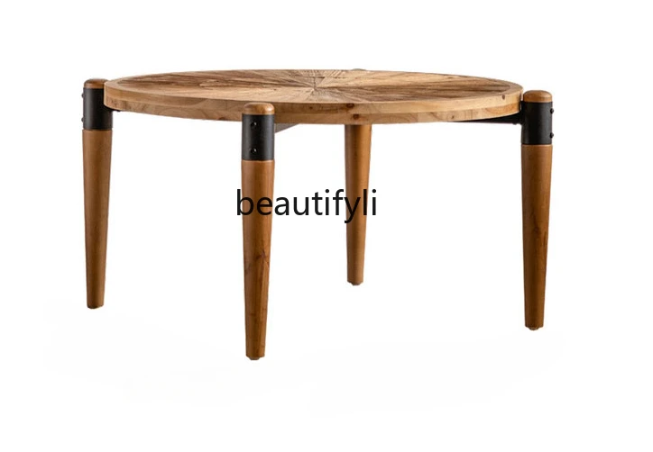 Круглые журнальные столики из массива дерева в стиле ретро боковой столик