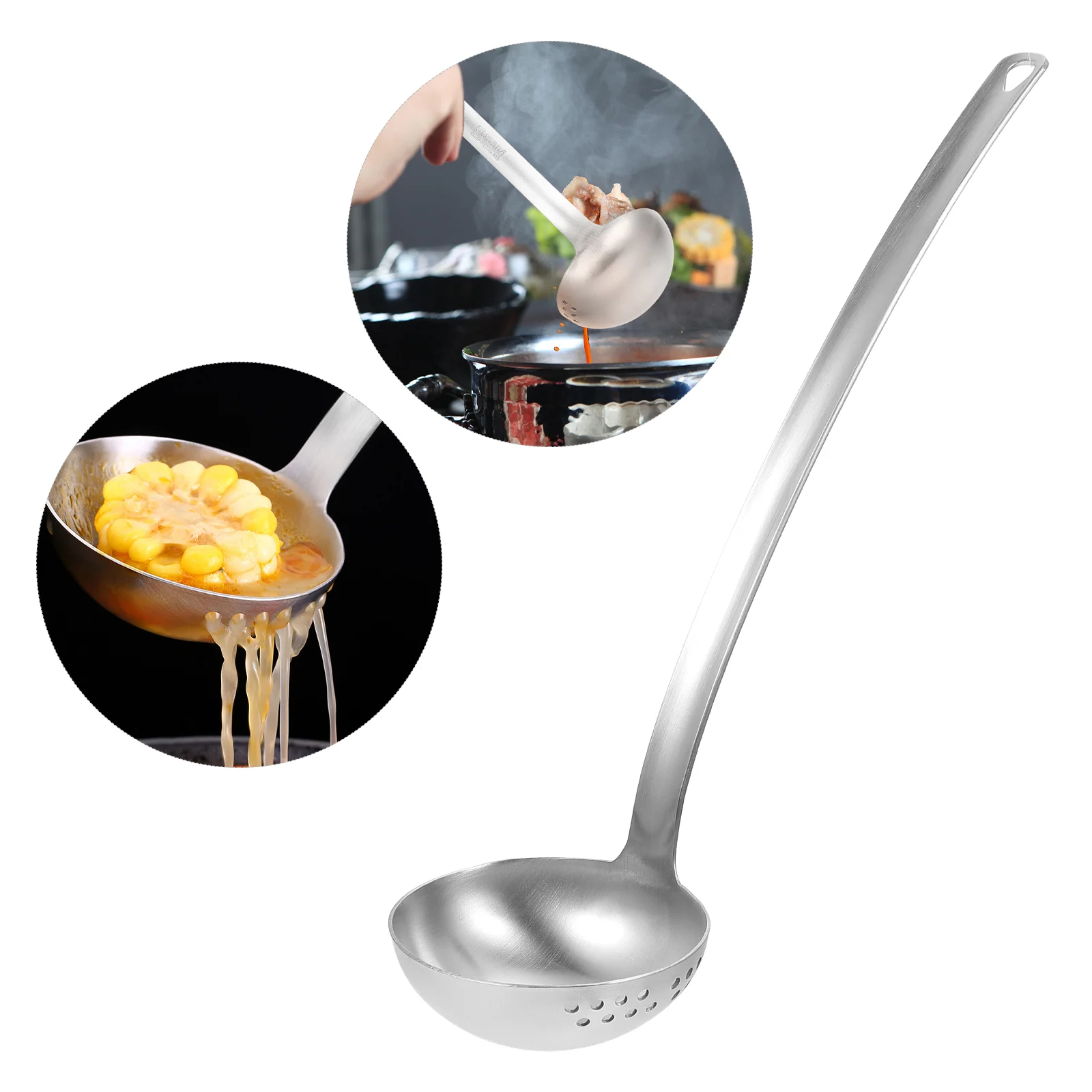 

1Pc Practical Stainless Steel Hotpot Ladle Colander Dual-use Ladle (Silver)