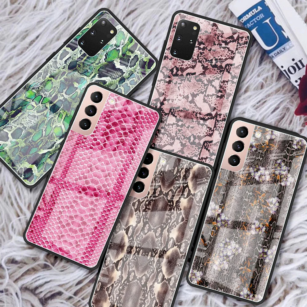 

Sexy Python Snakeskin Phone Funda Case For Samsung S22 S21 Ultra S20 FE S10 S8 S9 Plus Tempering Glass Cover Note 20 10 9 Capa