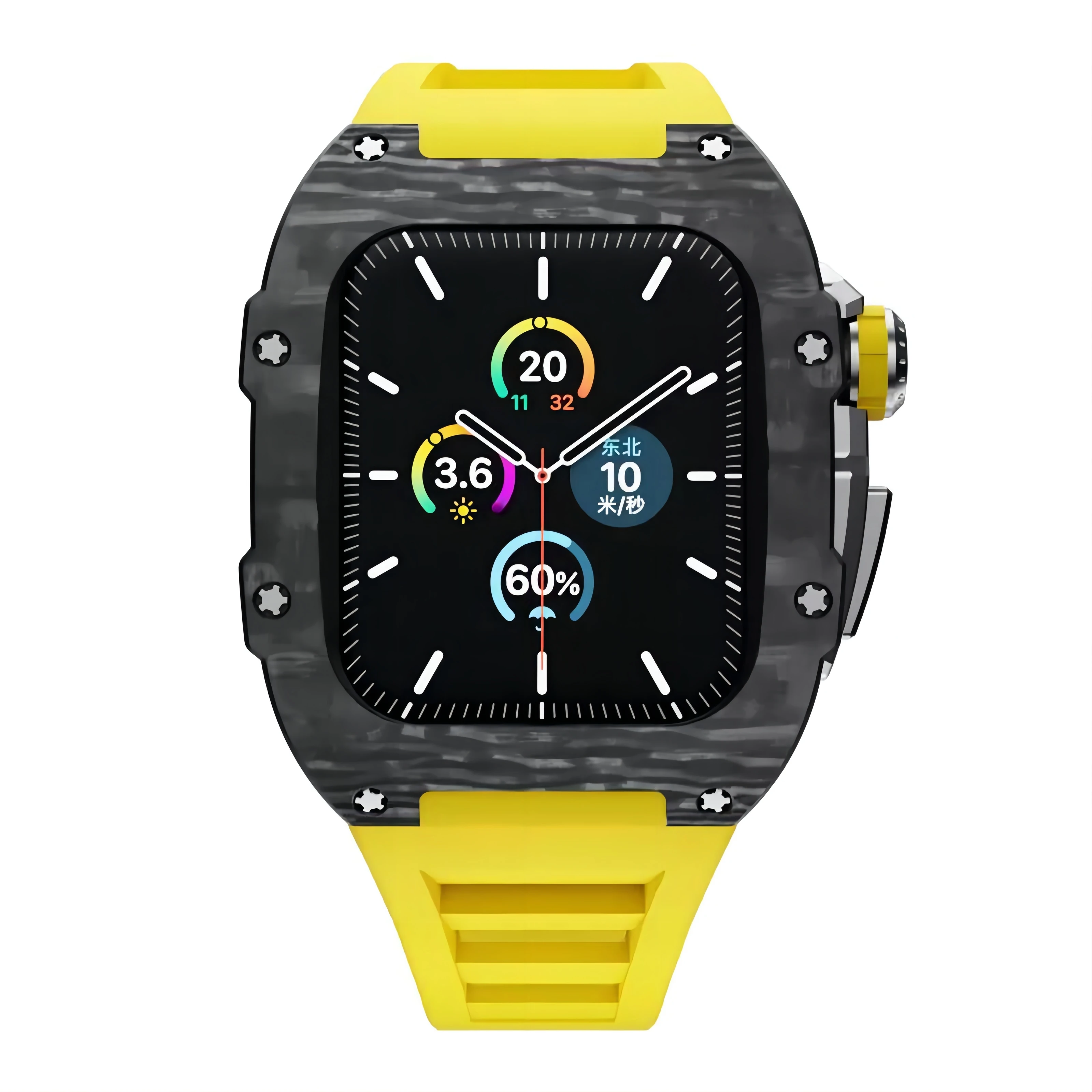 

44/45 мм чехол из углеродного волокна для Apple Watch, совместимый с Apple Watch 8/7/6/5/4/SE, прочный Чехол, модный ремешок из фторрезины