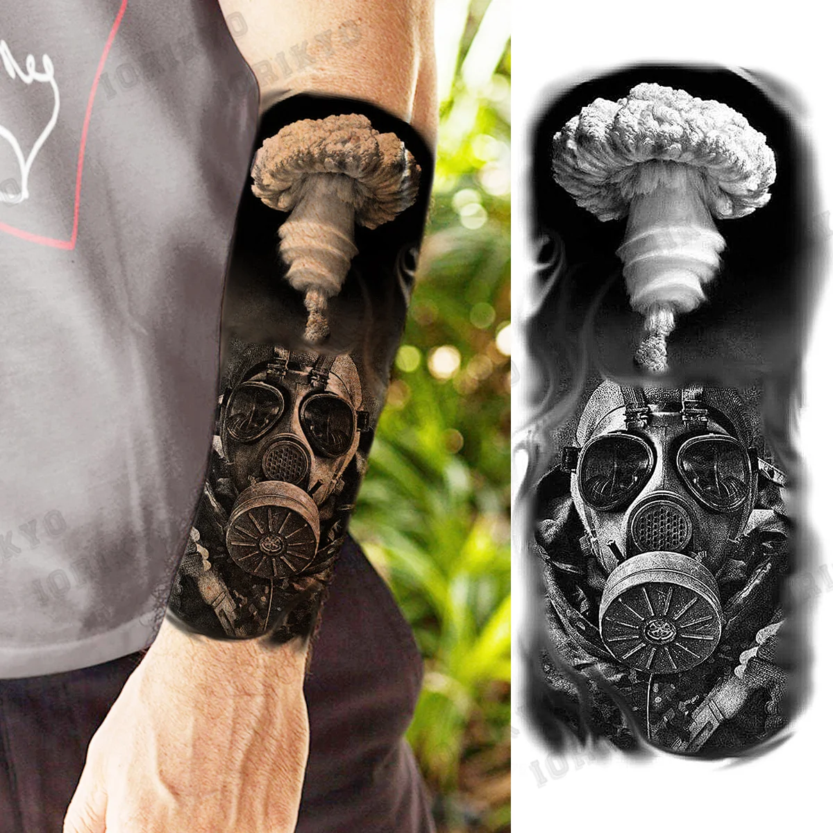Черные временные татуировки "Атомная бомба" для мужчин, взрослых, дьяволов, пиратов, тигров, волков. Поддельные татуировки, водостойкие, как элемент украшения тела.