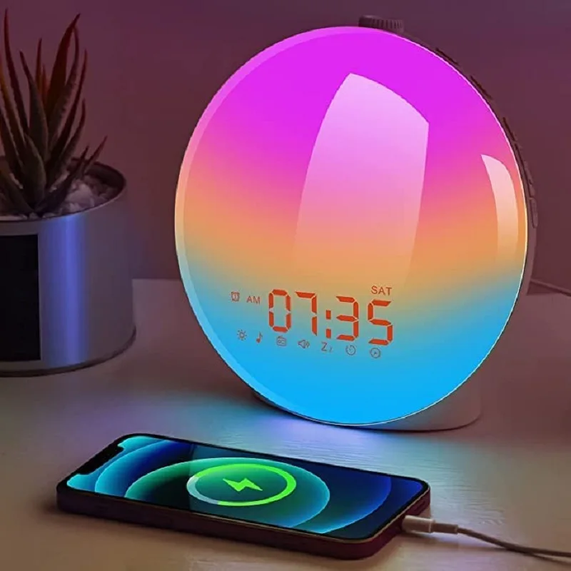 

Smart WIFI Sunrise Wake Up Night Light Digital Alarm Clock APP Control Sunrise Lamp for Heavy Sleepers Adults Teen Bedroom Decor