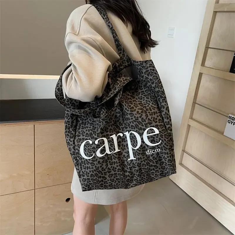 Винтажная большая сумка-тоут GAINNY с леопардовым принтом Женская холщовая