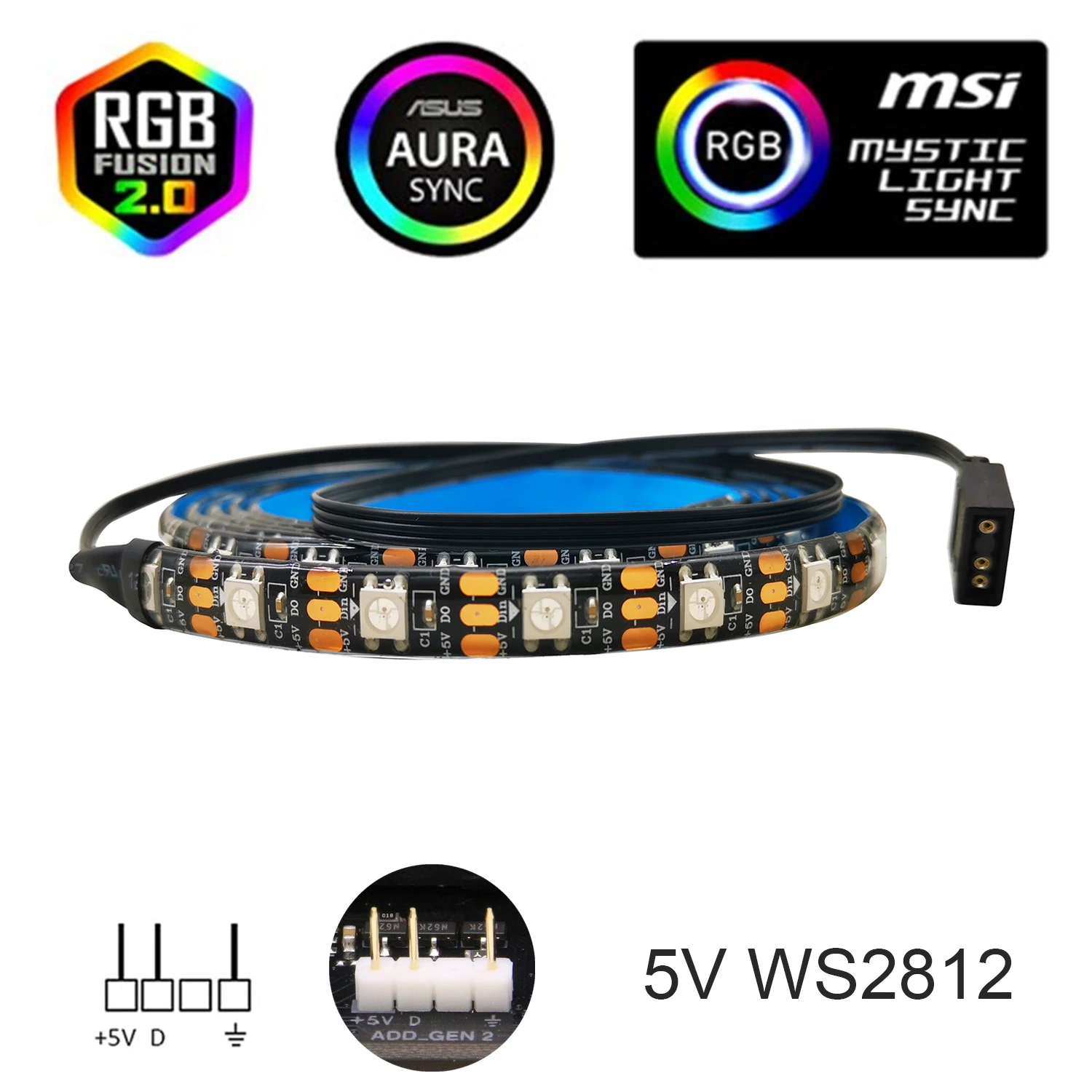 

ARGB LED Strip WS2812b 60 Led/m 5V Addressable Rainbow LED light 3PIN for ASUS AURA SYNC / MSI Mystic Light Sync / GIGABYTE
