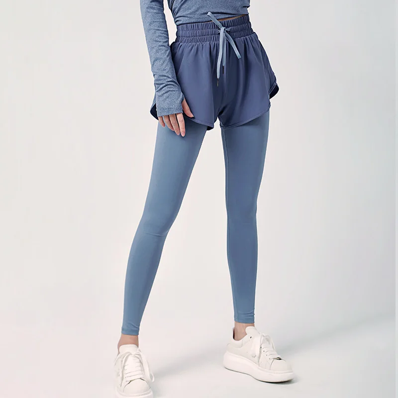 

Yoga Leggings Fake Two-piece Sports Pants Women's Tight Quick Drying Yoga Pants Wear Leisure High Waist Fitness Pants Outside