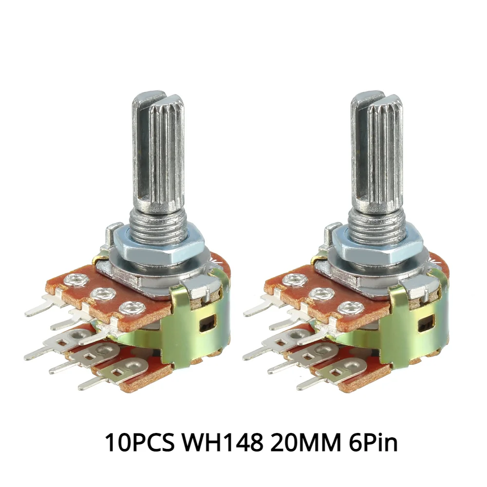 

10PCS WH148 Potentiometer 20mm Shaft with Nuts and Washers 6Pin Linear Potentiometers B1K B2K B5K B10K B20K B50K B100K B500K B1M