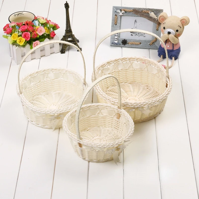 

Home Decoration Ornament Flower Basket Bow Storage Basket Rattan Woven Carrying Basket Set