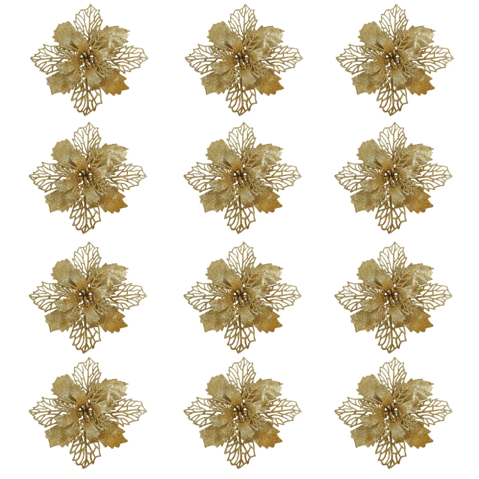 

Christmas Poinsettia Flowers Tree Glitter Decorations Artificialflower Decor White Ornaments Decorating Kit Rose Gold Party