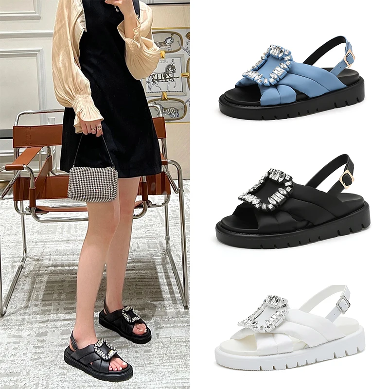 

Summer 2023 Golf Buckle Sandals Women's Flat Muffin Shoes Open Toe Wearing Fashion Casual Slippers Trend