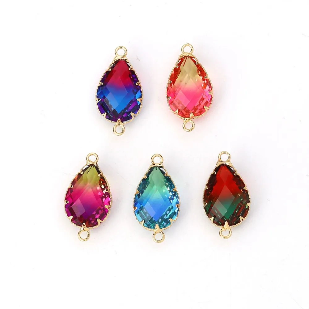 

DoreenBeads медные и стеклянные соединители Висячие золотые фуксия красочные граненые романтические ювелирные изделия DIY очаровательные 26 мм x 14...