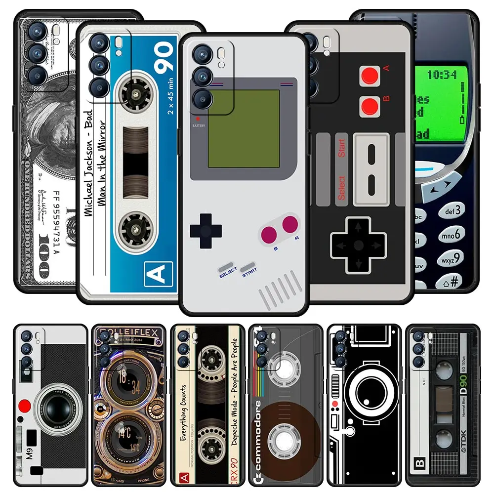

Vintage Tape Camera Gameboy Case For OPPO A54 A53 A52 A16 A15 A74 A9 2020 A76 A95 A12 Reno7 SE Reno6 Find X5 Pro 5G Phone Cover