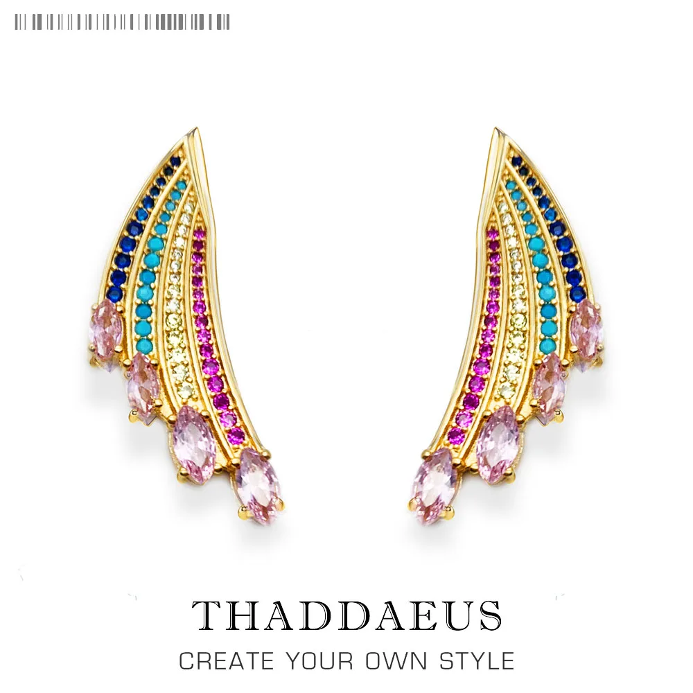 

Серьги золотого цвета в форме крыльев Колибри, европейские ювелирные изделия для женщин, специальный летний Радужный вид из стерлингового ...