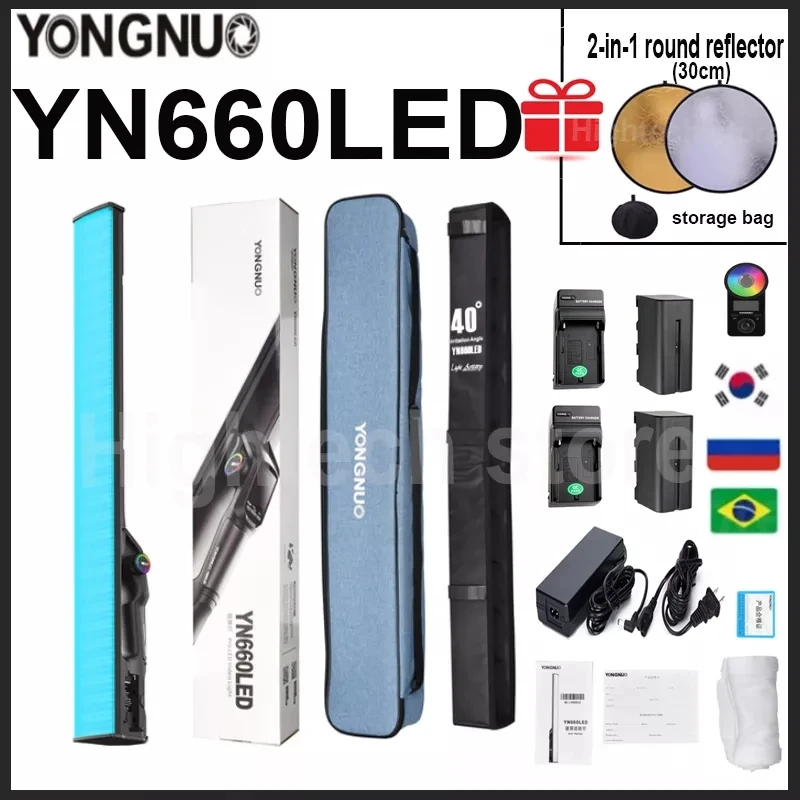 YONGNUO YN660LED Handheld LED Video Light Touch Adjusting Bi-color 2000-9900k RGB Color Remote Control New Product Lamp Lighting - купить по