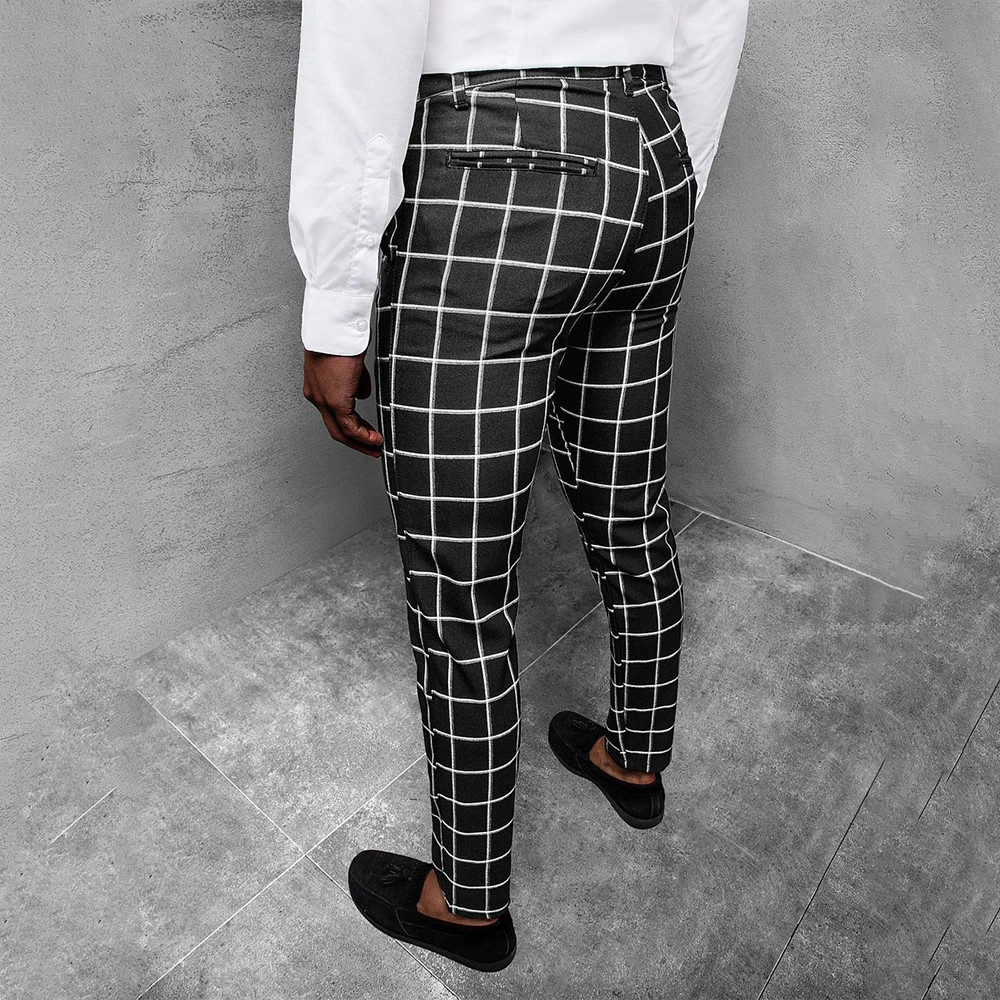 

2022 New Arrival Men's Checkered Trousers Checked Casual Pants Elegant Skinny Plaid Mid Waist Streatwear Fashion Pencil Pants
